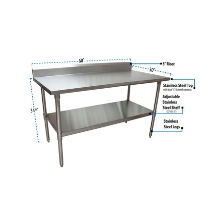 Bk Resources Work Table Stainless Steel Undershelf, Plastic feet 5" Riser 60"x30" SVTR5-6030